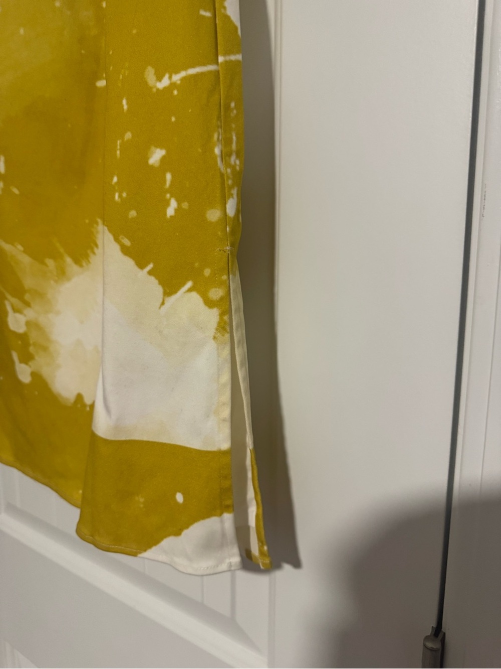 Strapless Mustard and White Printed Sheath Dress - Picture 7 of 9